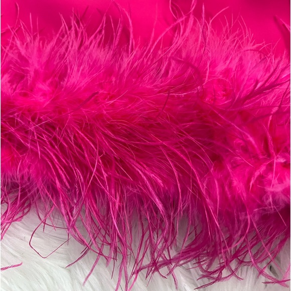 Beautiful Pink Mini Skirt with Ostrich Feather Hem - Picture 6 of 6